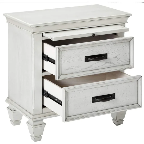 BM182751_2 Wooden Nightstand with 2 Drawers & 1 Pull Out Tray, White