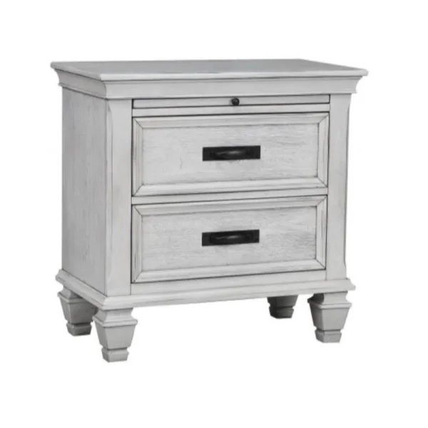 BM182751f Wooden Nightstand with 2 Drawers & 1 Pull Out Tray, White