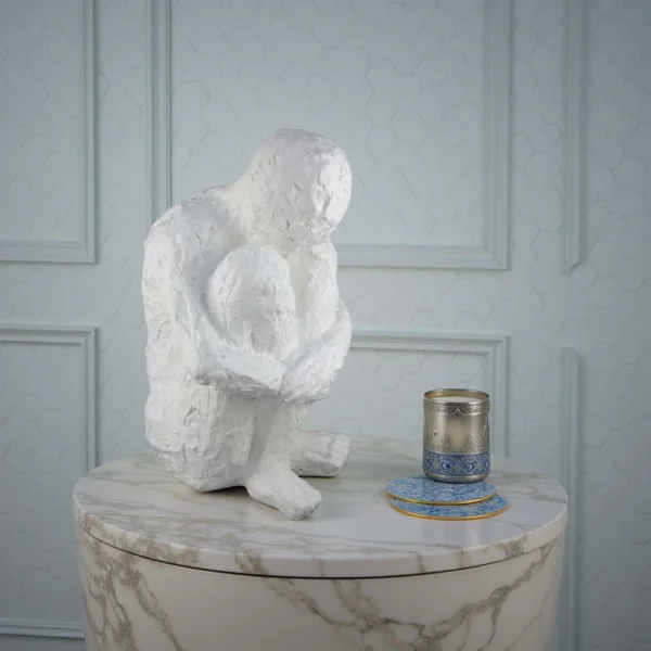 BM334799_5 Roy Abstract Contemplative Man Figurine, White Resin Art, 27 Inch