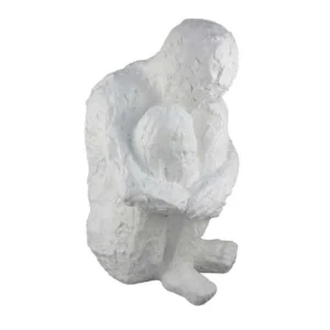 Roy Abstract Contemplative Man Figurine, White Resin Art, 27 Inch