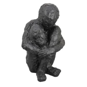 Roy Abstract Contemplative Man Figurine, Black Resin Art, 27 Inch