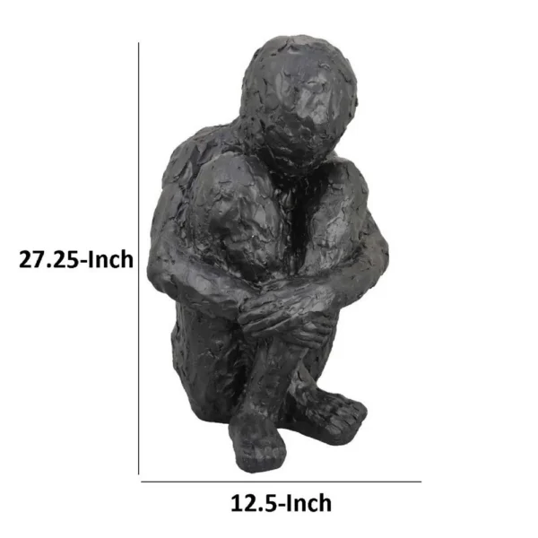 BM334801_4_f143bd5a-a40f-4ec6-8a9d-a449bf277b8b Roy Abstract Contemplative Man Figurine, Black Resin Art, 27 Inch