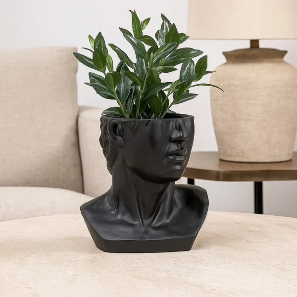 BM334806_5 Kylz Decor Head Garden Planter, 23 Inch, Wide Open Top, Black Resin