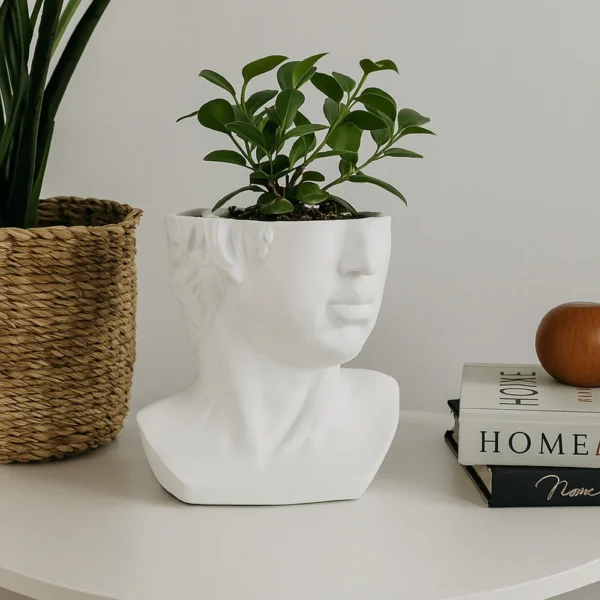 BM334807_5 Kylz Decor Head Garden Planter, 23 Inch, Wide Open Top, White Resin