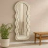 BM334814_5 Izy Floor Mirror, 63 Inch, Light Beige Wavy Abstract Frame, Wood