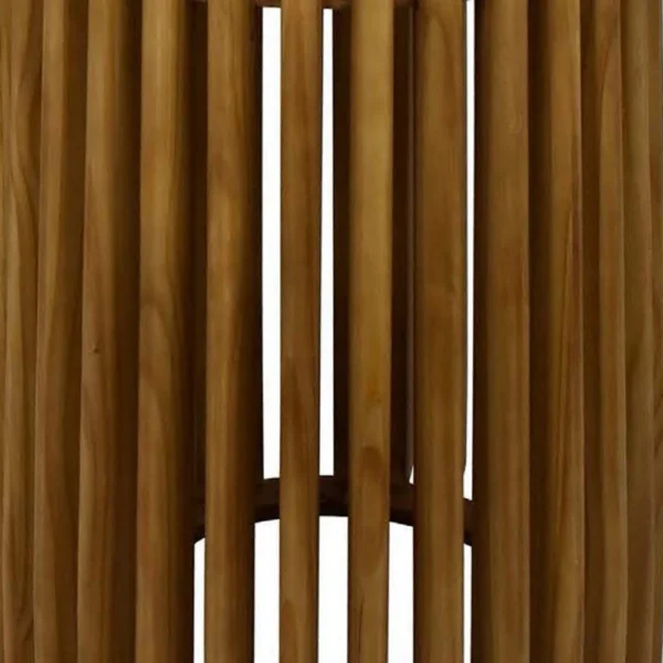 Gexy Side End Table, 18 Inch Marble Top, Slatted Drum Base, Brown