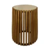Gexy Side End Table, 18 Inch Marble Top, Slatted Drum Base, Brown