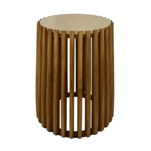 BM334845_74463e15-4bda-475e-a052-47689ea997ba Gexy Side End Table, 18 Inch Marble Top, Slatted Drum Base, Brown