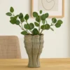 Decorative Vase, Organic Sea Design, Floral Details, Green Ceramic