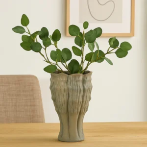 Decorative Vase, Organic Sea Design, Floral Details, Green Ceramic