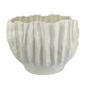 Esam Decorative Planter, Textured Ceramic Body, 19 Inch White