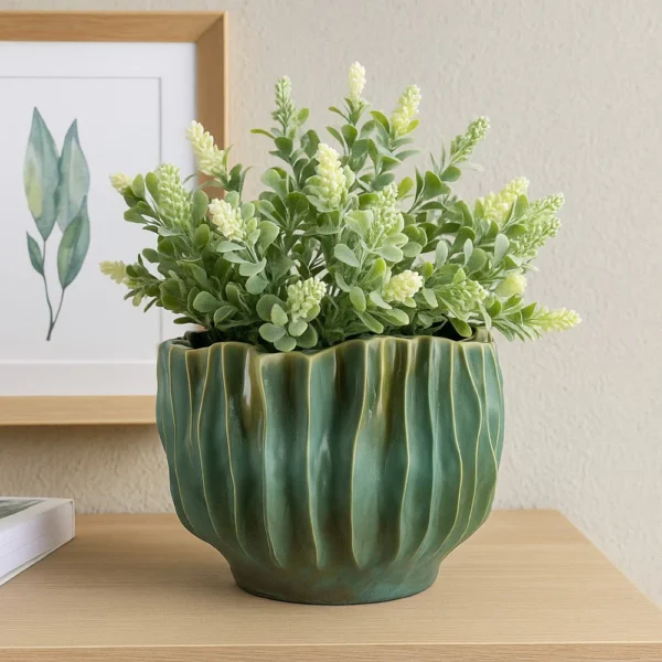 Esam Decorative Planter, Textured Ceramic Body, 19 Inch Dark Blue