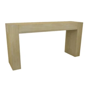 Console Table, Tall C Shaped Design, 63 Inch Light Brown Wood Body