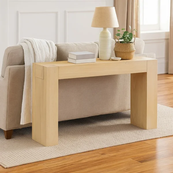 BM334909_5 Console Table, Tall C Shaped Design, 63 Inch Light Brown Wood Body