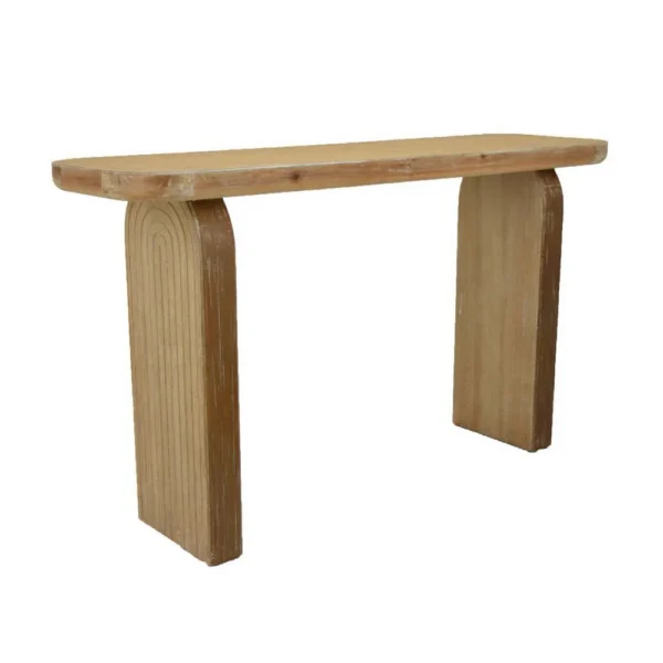 Console Table, Rounded Edge Top with Arch Legs, 55 Inch Brown Wood
