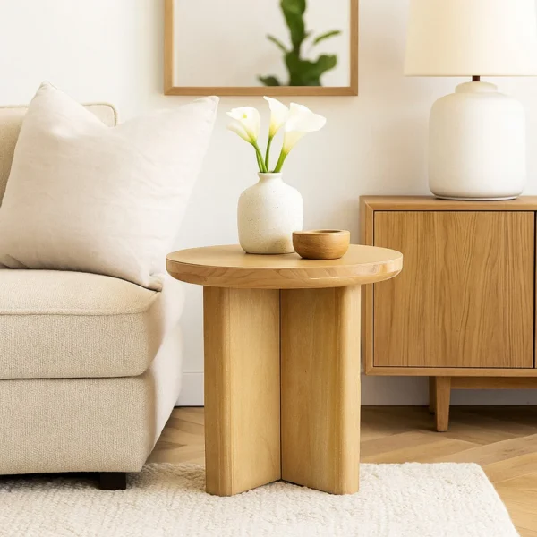 BM334913_5 Round Side End Table, X Shaped Paneled Legs, 24 Inch Brown Wood