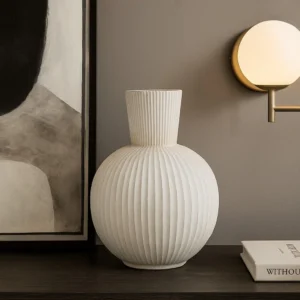 BM334926_5 Gany Decorative Vase, Spherical Bottom, 22 Inch Weathered White Resin