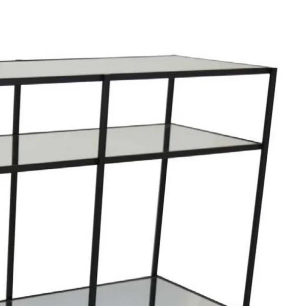 Woly Plant Stand Rack, 2 Glass Shelves, 59 Inch Industrial Black Metal