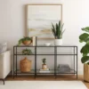 Woly Plant Stand Rack, 2 Glass Shelves, 59 Inch Industrial Black Metal