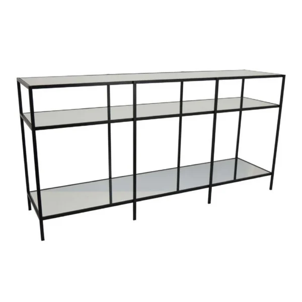 Woly Plant Stand Rack, 2 Glass Shelves, 59 Inch Industrial Black Metal