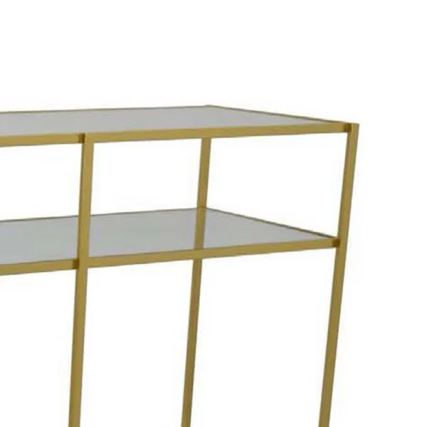 Woly Plant Stand Rack, 2 Glass Shelves, 59 Inch Industrial Gold Metal