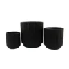 Elly Round Planter Set of 3, Ribbed Texture Black Resin, 16,12,9 Inch