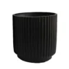 Elly Round Planter Set of 3, Ribbed Texture Black Resin, 16,12,9 Inch