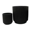 Elly Round Planter Set of 3, Ribbed Texture Black Resin, 16,12,9 Inch
