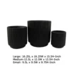 Elly Round Planter Set of 3, Ribbed Texture Black Resin, 16,12,9 Inch