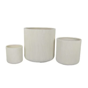 Elly Round Planter Set of 3, Vertical White Resin 18, 13, 9 Inch