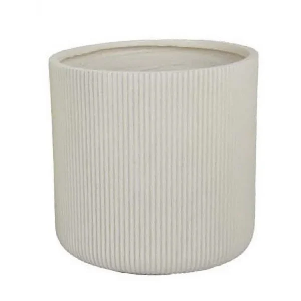 Elly Round Planter Set of 3, Vertical White Resin 18, 13, 9 Inch