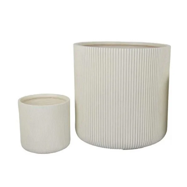 Elly Round Planter Set of 3, Vertical White Resin 18, 13, 9 Inch