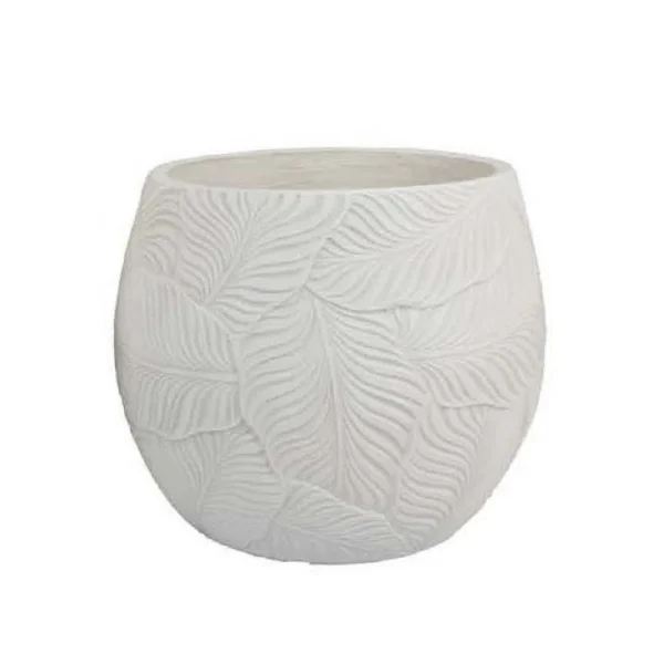 Sally Planter Set of 3, Round Intricate Leaf White Resin 17 13 9 Inch