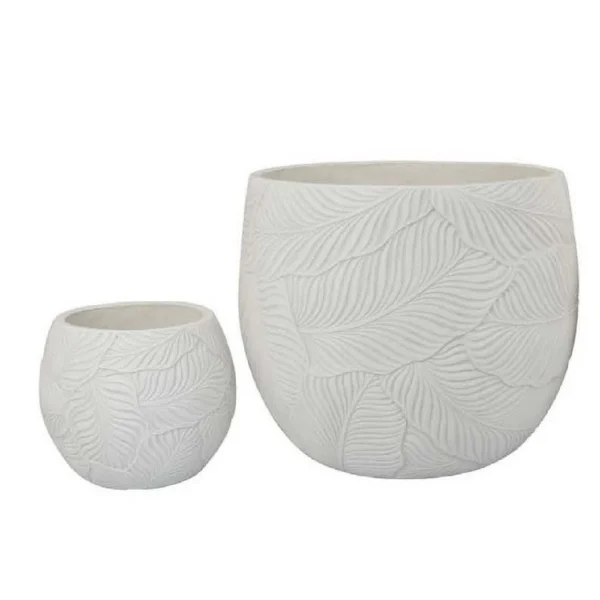 Sally Planter Set of 3, Round Intricate Leaf White Resin 17 13 9 Inch
