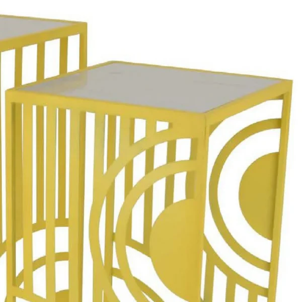 Percy Plant Stand Table Set of 2, Marble Top, Gold Metal 26, 24 Inch