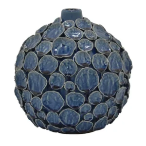 Remus Accent Vase with Raised Pebble Pattern, Glazed Blue Ceramic