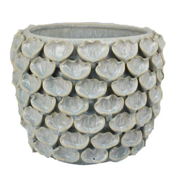 Aster Accent Planter w Raised Petal Pattern Blue Green Ceramic 10 Inch