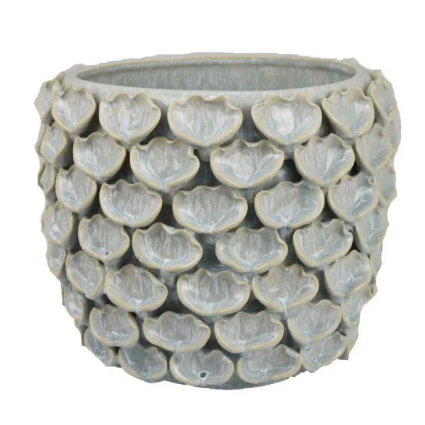 Aster Accent Planter w Raised Petal Pattern Blue Green Ceramic 10 Inch