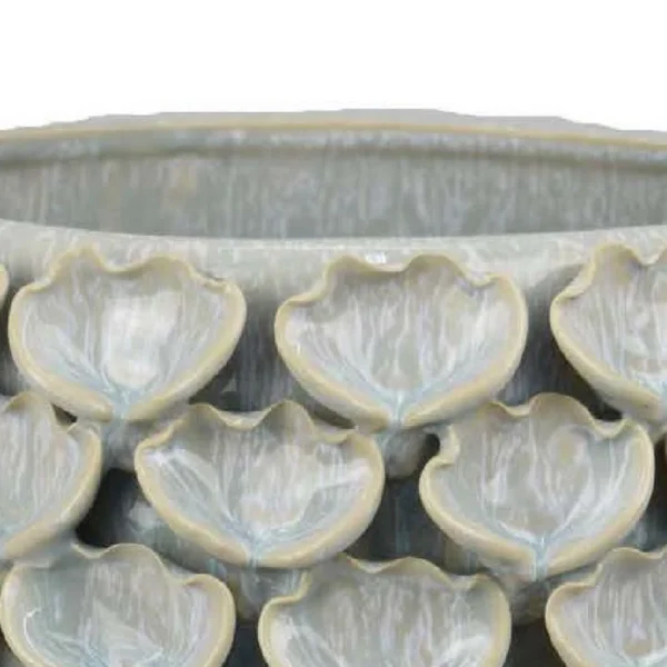 Aster Accent Planter w Raised Petal Pattern Blue Green Ceramic 10 Inch