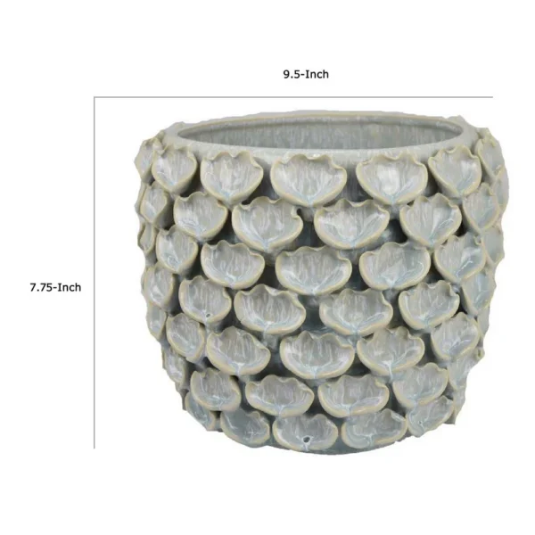 Aster Accent Planter w Raised Petal Pattern Blue Green Ceramic 10 Inch