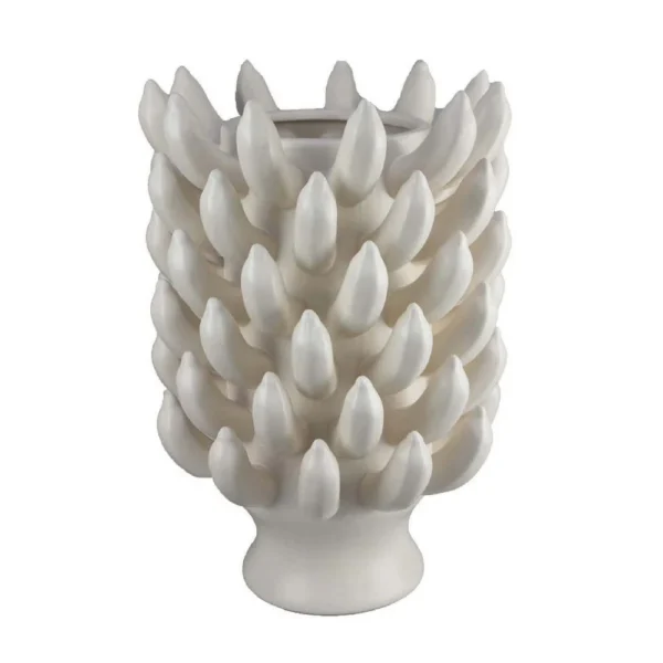 Joseph Accent Vase with Tiered Flame Accents, Ivory Ceramic 17 Inch