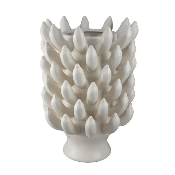 Joseph Accent Vase with Tiered Flame Accents, Ivory Ceramic 17 Inch
