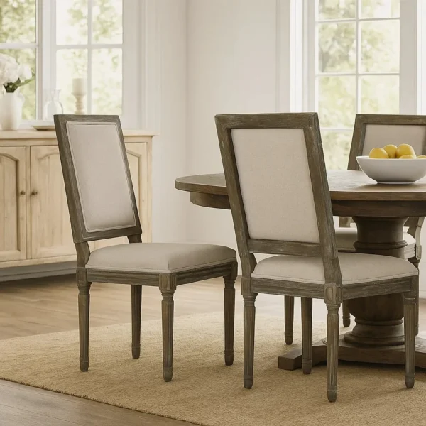 BM335108_5 Side Dining Chair Set of 2, Wheat Beige Polyester, Distressed Brown