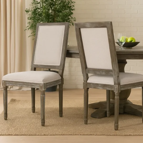 BM335108_6 Side Dining Chair Set of 2, Wheat Beige Polyester, Distressed Brown