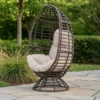 BM335118_7 Swivel Outdoor Egg Chair, Brown PE Woven Rattan, Iron, Beige Polyester