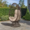 BM335118_8 Swivel Outdoor Egg Chair, Brown PE Woven Rattan, Iron, Beige Polyester