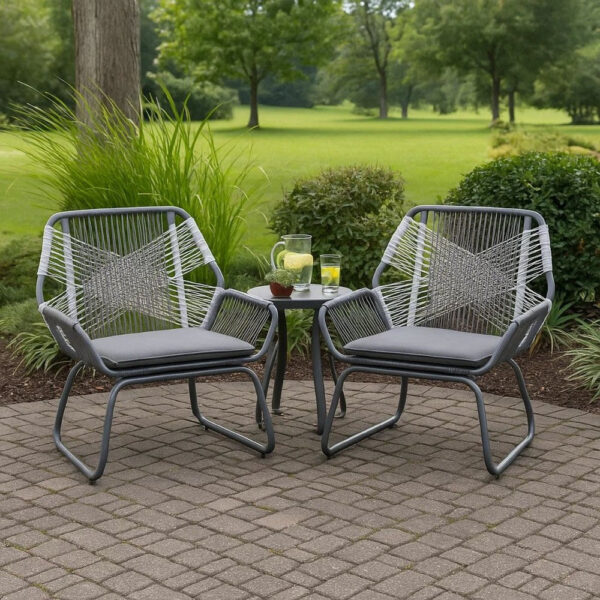 BM335152_5 Meny Outdoor Club Chair Set of 2, White Rattan Woven, Matte Gray Metal