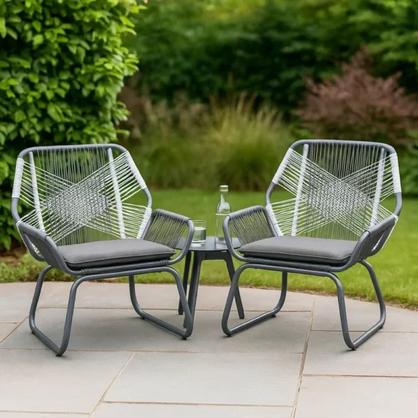 BM335152_6 Meny Outdoor Club Chair Set of 2, White Rattan Woven, Matte Gray Metal