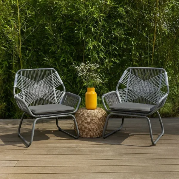 BM335152_7 Meny Outdoor Club Chair Set of 2, White Rattan Woven, Matte Gray Metal