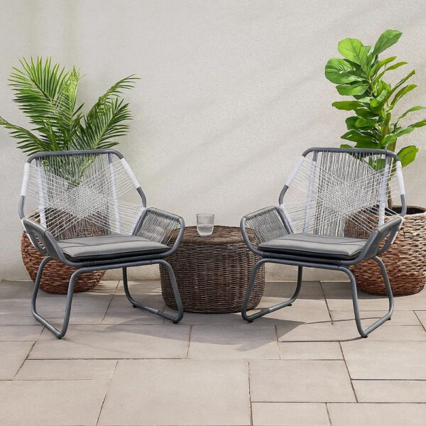 BM335152_8 Meny Outdoor Club Chair Set of 2, White Rattan Woven, Matte Gray Metal